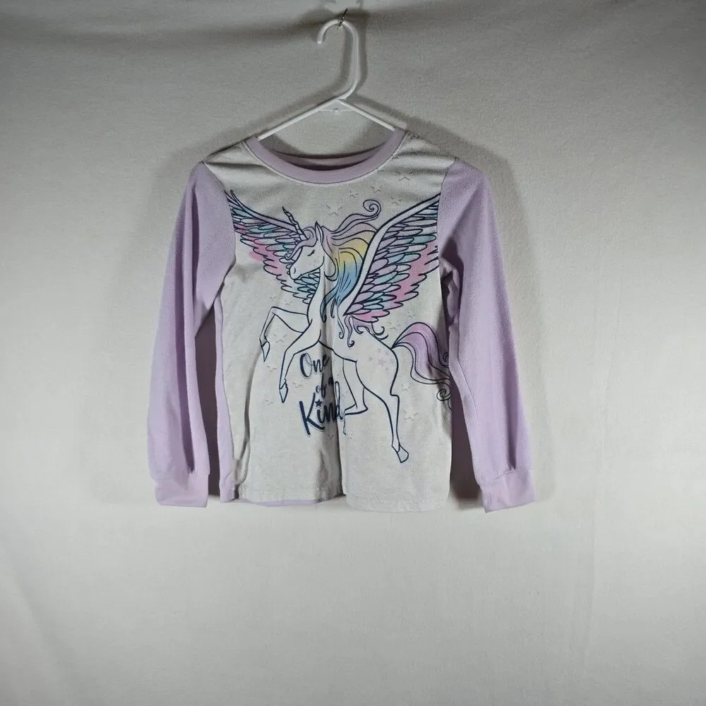 Girls Purple Unicorn Pajamas Sweatshirt & Heart Pants Sleep Set Size 10/12